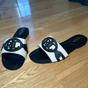 Ralph Lauren Lauren Alegra Canvas-Leather Slide Sandal